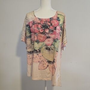 Floral Print Women's Blouse in Pink and Green